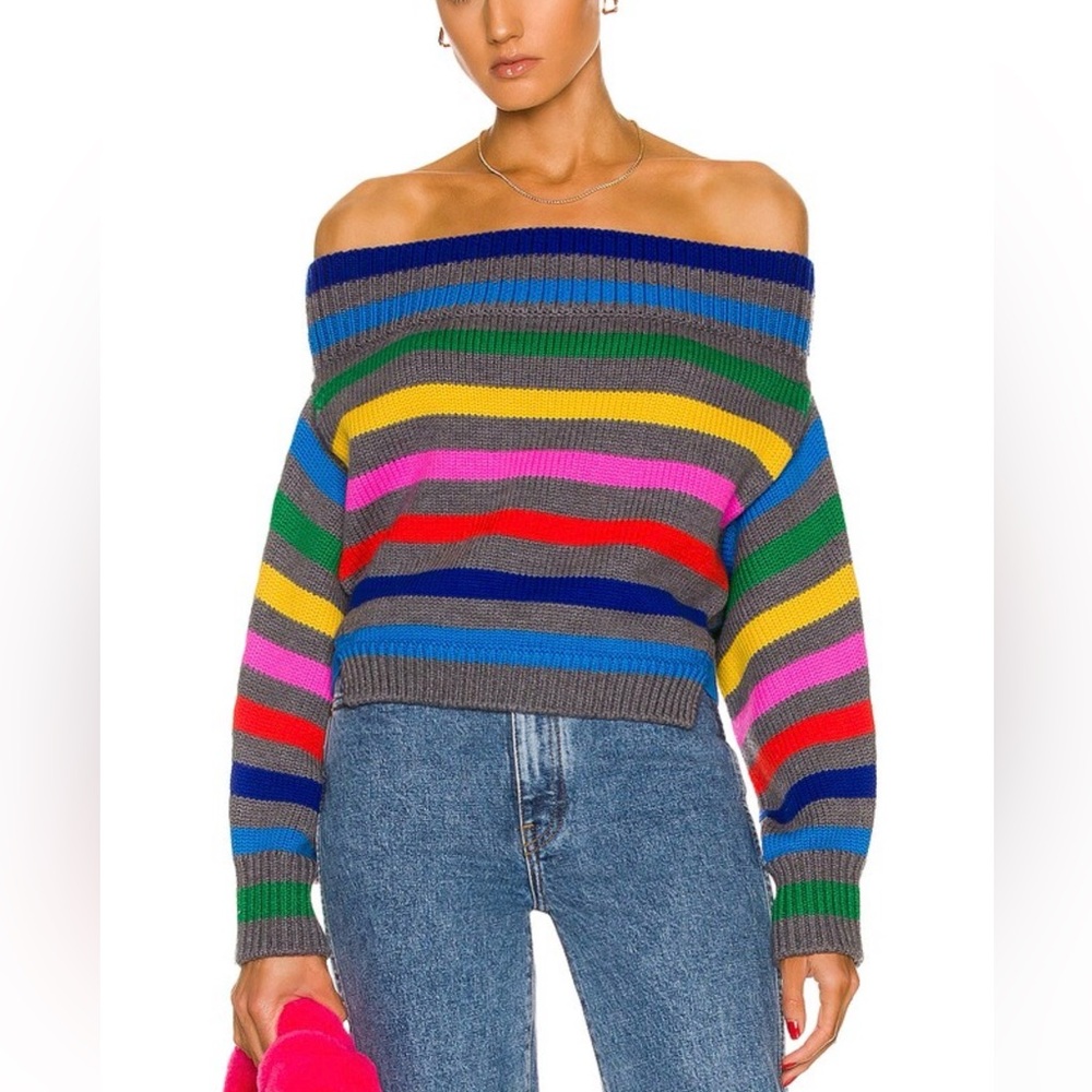Monse Off-The-Shoulder Striped Merino Wool Sweater